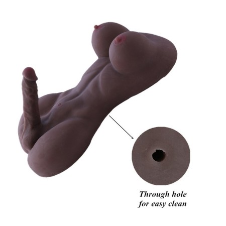 Black Full Silicone Lady boy Sex Doll with 18cm Penis&Big Breast, Love Doll for Women, Lesbian Gay Male Adult Dolls