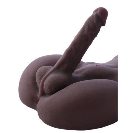 Black Full Silicone Lady boy Sex Doll with 18cm Penis&Big Breast, Love Doll for Women, Lesbian Gay Male Adult Dolls